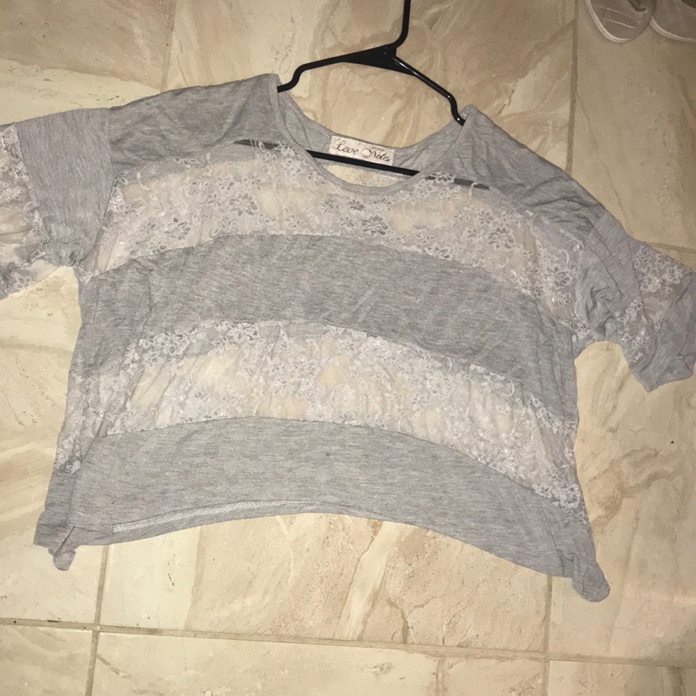 Gray Striped Laced Cropped Top, Size S-M